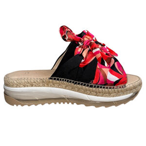 Free People Chapmin Sporty Black Platform Ribbon Slides Sandal Size 38 7‎